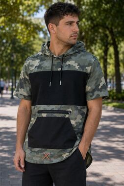 Five By Five Men’s XL Camo Short Sleeve Hoodie Hustle Pullover Front Pocket